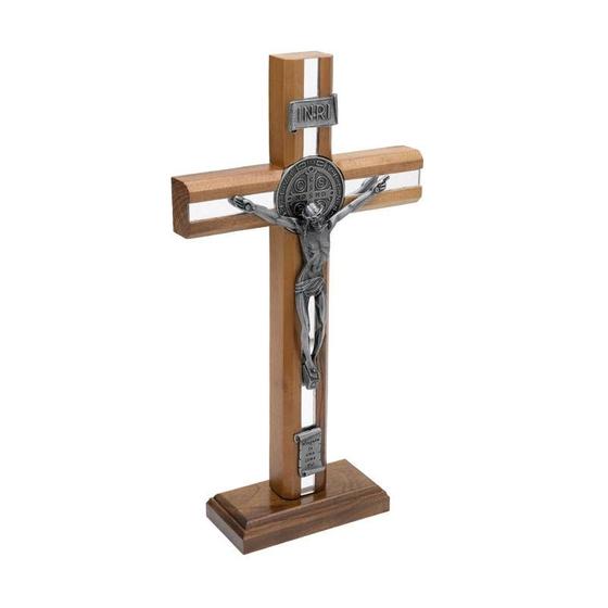 Imagem de Crucifixo de Madeira Frisada com São Bento (onix) 26cm - "Ninguém te ama como eu!"