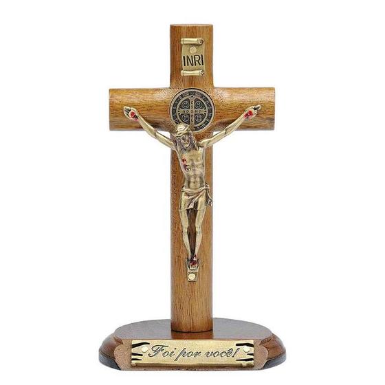 Imagem de Crucifixo de Mesa Cilíndrica com São Bento 12cm