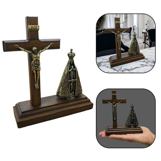 Imagem de Crucifixo de Mesa com Imagem Nossa Senhora Aparecida