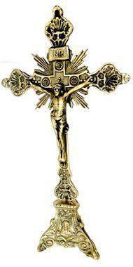Imagem de Crucifixo De Mesa Em Bronze Raiado Altar Igrejas Bispos Jesus Cristo 32 Cm.