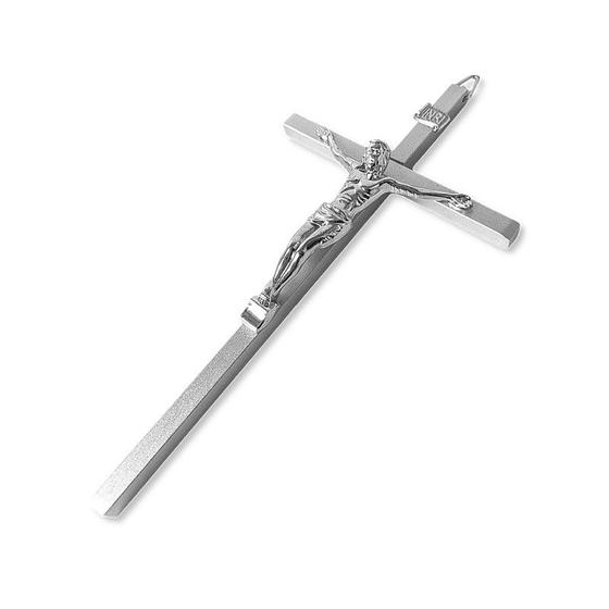 Imagem de Crucifixo de Metal de Parede Prata Dourado Estilizada Pequena Decorativa 20cm Elegante Moderno Metalizada Cruz Parede