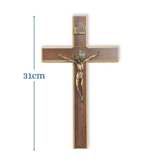 Imagem de Crucifixo De Parede De Madeira Cruz De São Bento Grande 30cm