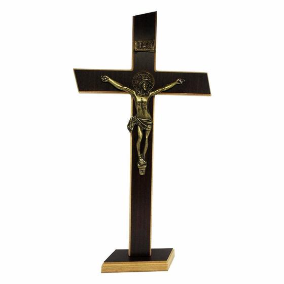 Imagem de Crucifixo de Parede E Mesa Medalha de São Bento MDF Revestido 36 cm