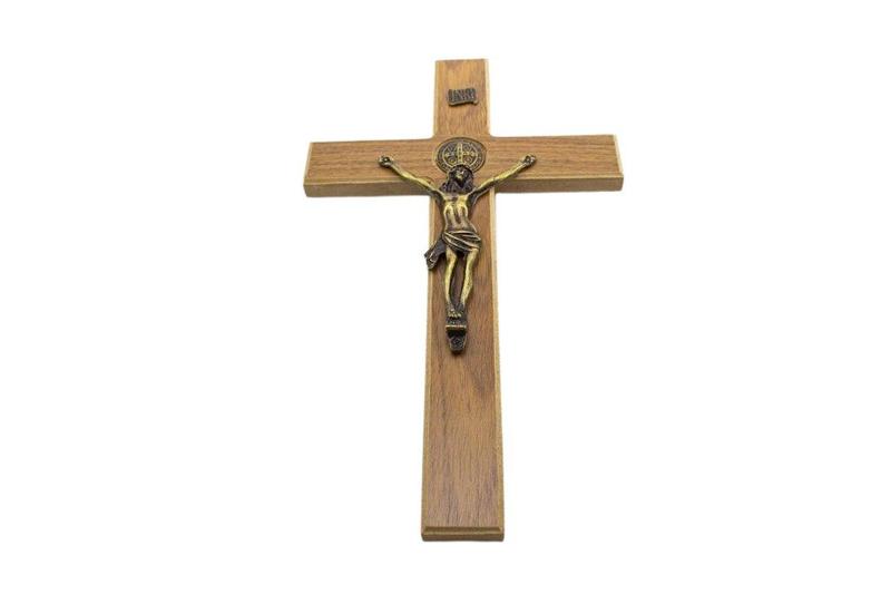 Imagem de Crucifixo De Parede Madeira Clara E Metal 34 Cm