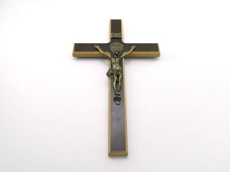 Imagem de Crucifixo de Parede Madeira Escura e Metal 34 cm