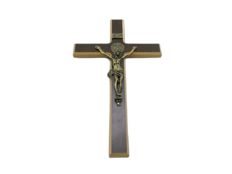 Imagem de Crucifixo De Parede Madeira Escura E Metal 34 Cm