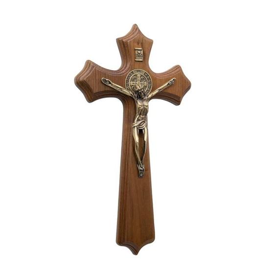 Imagem de Crucifixo de Parede Moldado de Madeira 25cm com São Bento