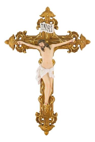 Imagem de Crucifixo De Parede Resina Realista Jesus Cristo Cruz 30cm