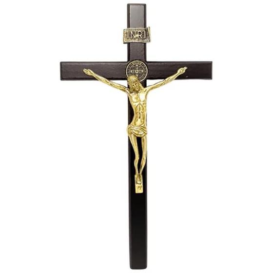 Imagem de Crucifixo de Parede São Bento Madeira 30 cm - Com Cristo