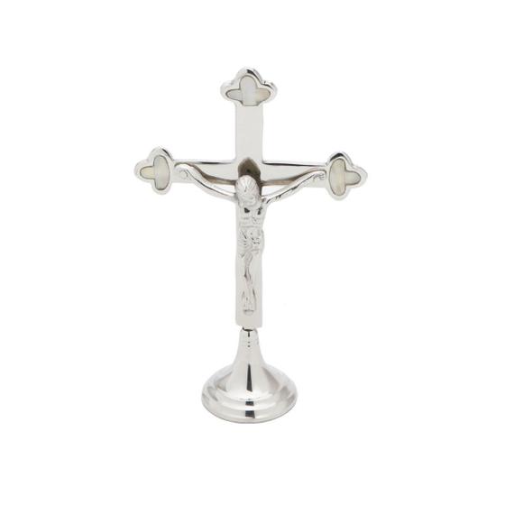 Imagem de Crucifixo decorativo 19 cm em latão e madrepérola com base Prestige - 30154