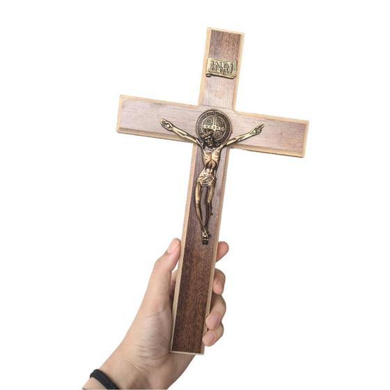 Imagem de Crucifixo Grande De Parede Cruz De São Bento Em Madeira 30cm