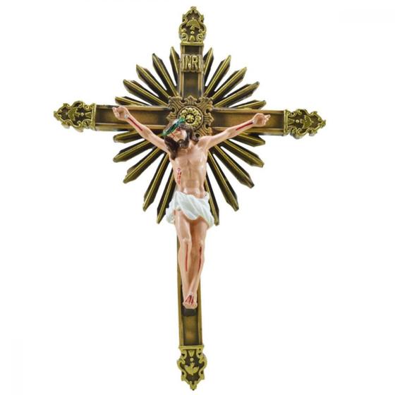 Imagem de Crucifixo Jesus 52Cm barroco com dourado -  Inquebrável de borracha