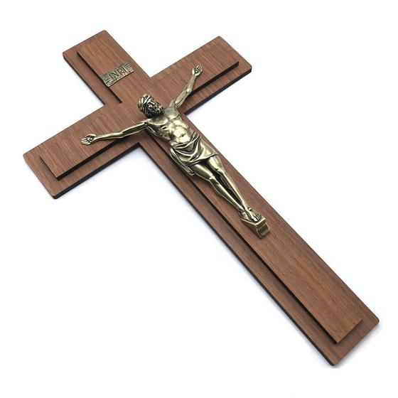 Imagem de Crucifixo MDF com Jesus Cristo em Metal Ouro Velho 36 cm