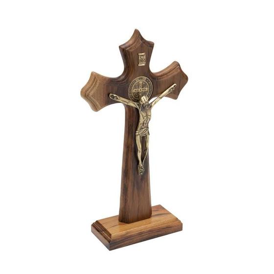 Imagem de Crucifixo Moldado de Madeira com São Bento 23cm