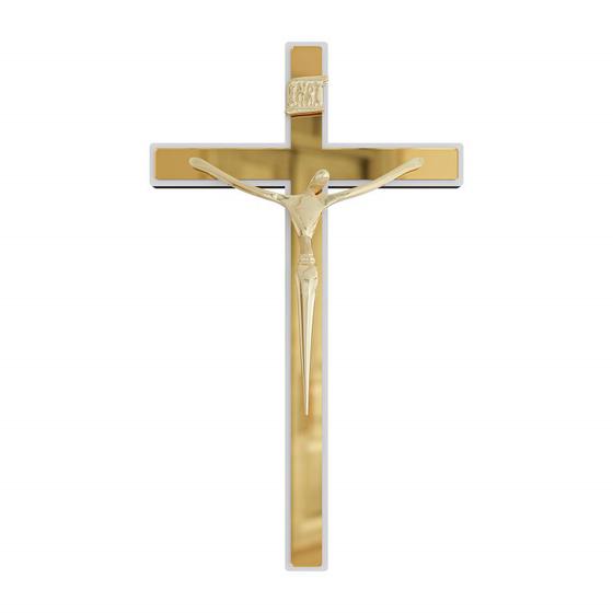 Imagem de Crucifixo Parede Madeira Espelhado Cristo em Metal 30 Cm