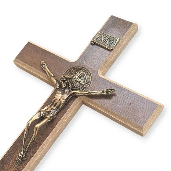 Imagem de Crucifixo Sao Bento Cruz Madeira Para Parede Grande 31cm