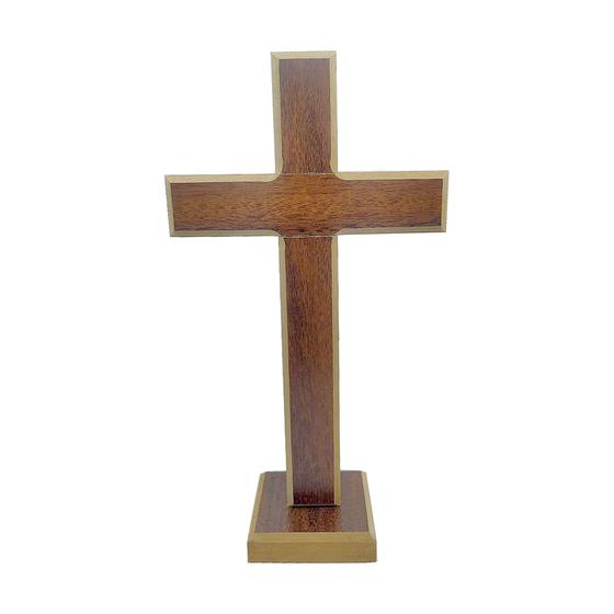 Imagem de Cruz Crucifixo Madeira Sem Imagem Sem Cristo Evangélico Católico Ecumênico 24cm de Mesa Com Base Para Altar