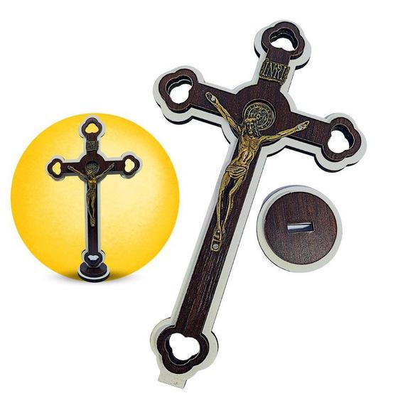 Imagem de Cruz De Mesa Parede De Madeira Com Imagem Lindo 34cm