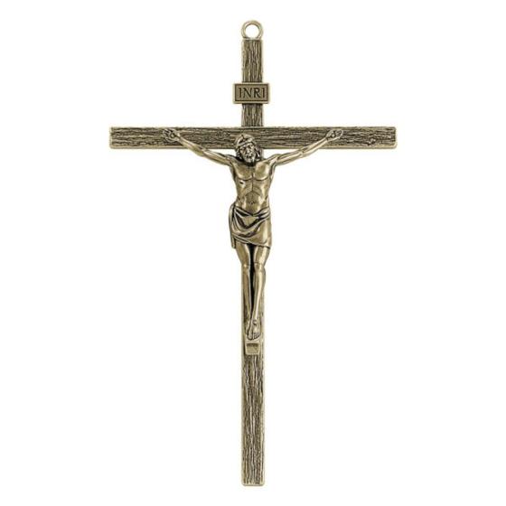 Imagem de Cruz de Parede Jesus Cristo Metal Dourado Ouro Velho 25cm