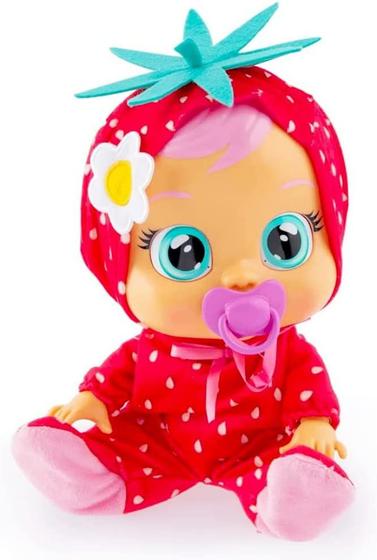 Cry Babies Tutti Frutti Bambola Ella Fragola – Interattiva Con Lacrime Vere E Profumo Di Frutta, Ciuccio Incluso, Per Bambini 18 Mesi+