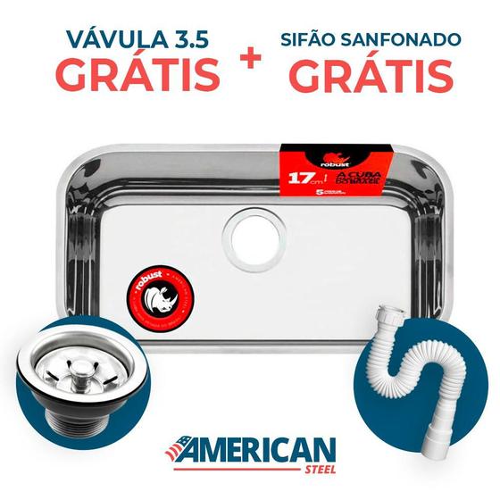 Imagem de Cuba Aço Inox Robust 0,6  N2 -17  Extra Funda + Sifão + Válvula