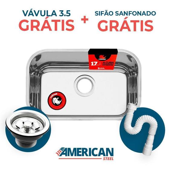 Imagem de Cuba Aço Inox Robust N 1 47X30X17 + Sifão + Váivula