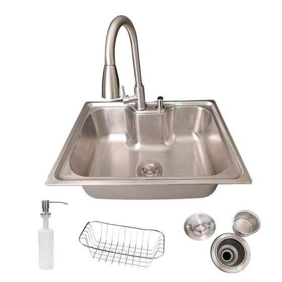 Imagem de Cuba Cozinha Gourmet Aço Inox 304 E Torneira Extensível Inox
