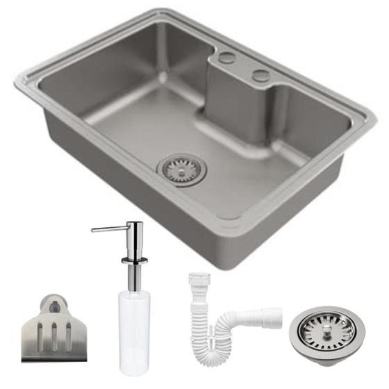 Cuba Cozinha Gourmet Inox Docol 68x48 + Dispenser + Porta Bucha Menor preço em Cuba Cozinha Gourmet Inox Docol 68x48 + Dispenser + Porta Bucha