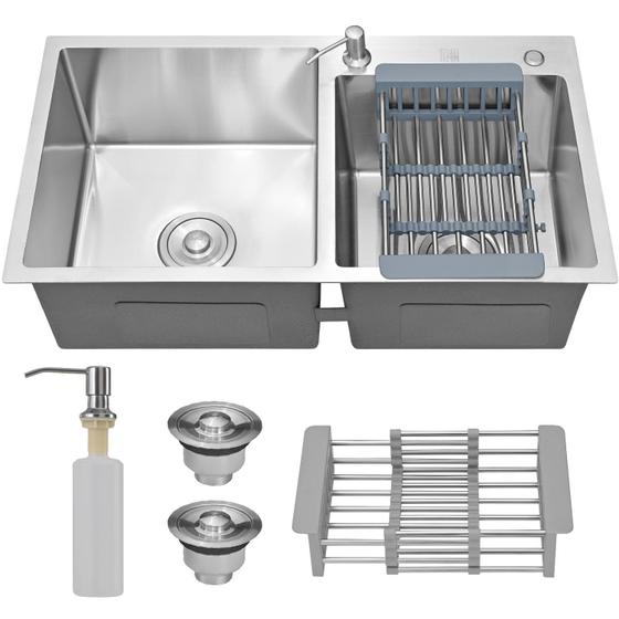 Imagem de Cuba Cozinha Gourmet Pia Aço Inox Dupla Quadrada Acessórios