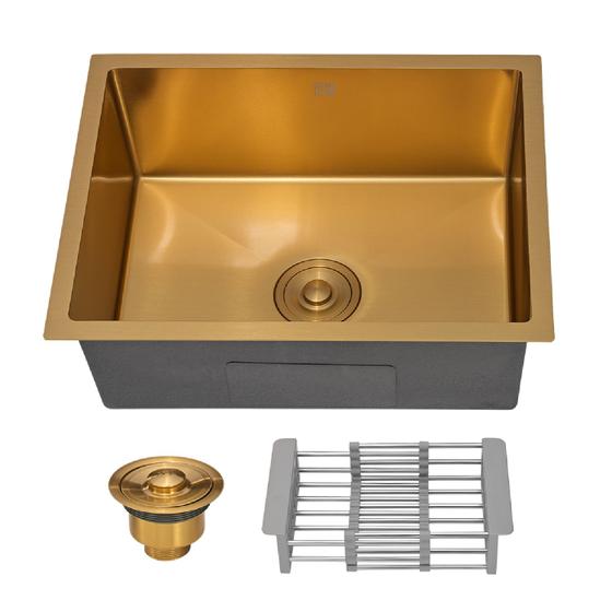 Imagem de Cuba Cozinha Gourmet Quadrada Gold Dourado Inox Acessórios