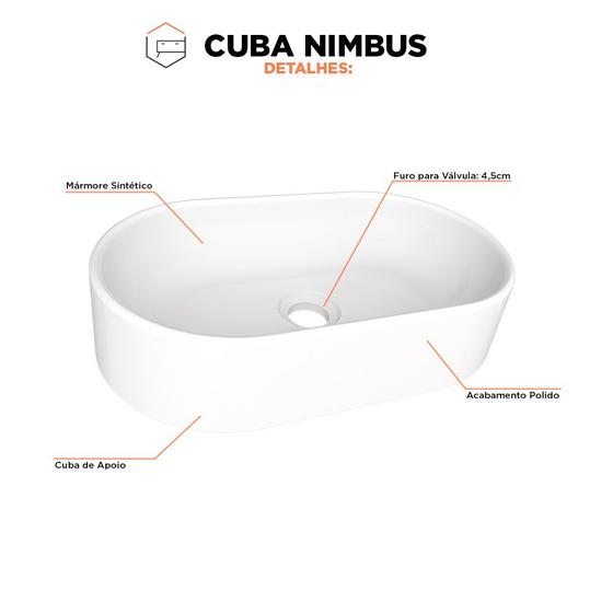 Imagem de Cuba De Apoio Para Banheiro em Mármore Sintético Nimbus Branco - Cozimax