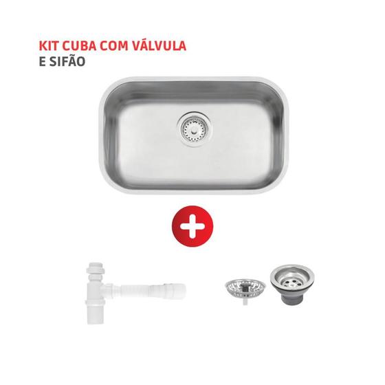 Imagem de Cuba de embutir Lavinia 47 BL em aço inox acetinado 47x30cm Tramontina com Sifão Universal Com Copo