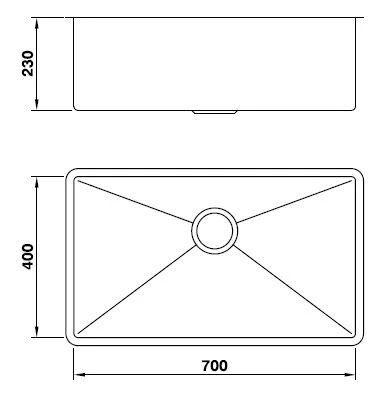 Imagem de Cuba de Embutir Retta LR-70 70x40x23 Escovado R10 1mm Mekal 01037916