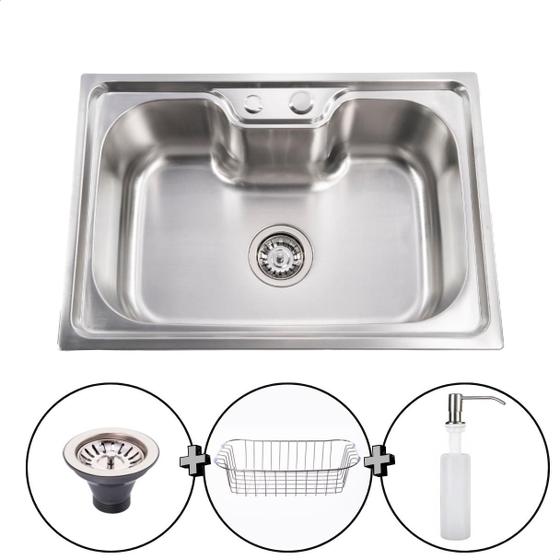 Imagem de Cuba de Inox Pia Cozinha 60x40 Pop Completa com Dispenser e Válvula Americana