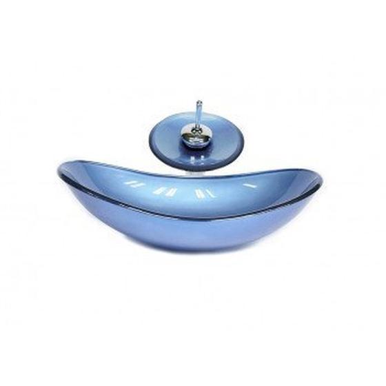 Imagem de Cuba de Vidro Oval Chanfrada 46cm Azul