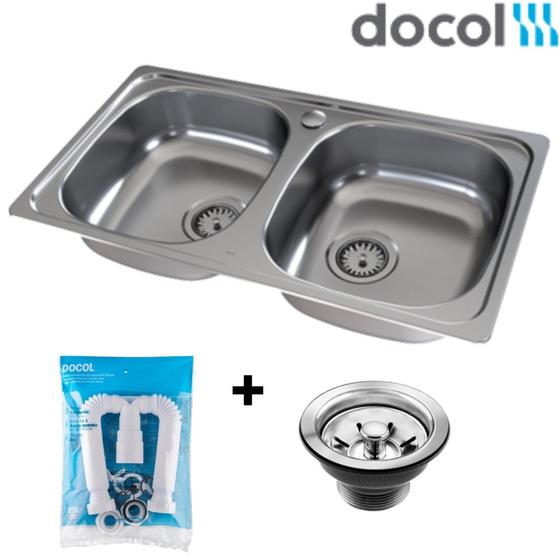 Cuba Dupla de Embutir Docol Evoluto Aço Inox Acetinado 79x43,5x15 Com Válvula e Sifão Duplo Menor preço em Cuba Dupla de Embutir Docol Evoluto Aço Inox Acetinado 79x43,5x15 Com Válvula e Sifão Duplo