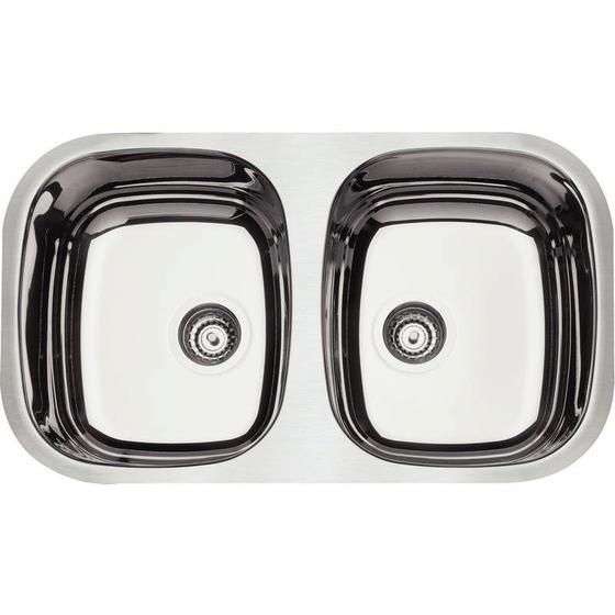 Imagem de Cuba Dupla de Embutir Isis 2C 34 BL em Aço Inox Alto Brilho 77x45 cm Válvula de 4 1/2 Tramontina