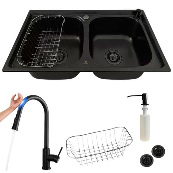 Imagem de Cuba Dupla Gourmet AÇO Inox Black COM Torneira Touch Preta