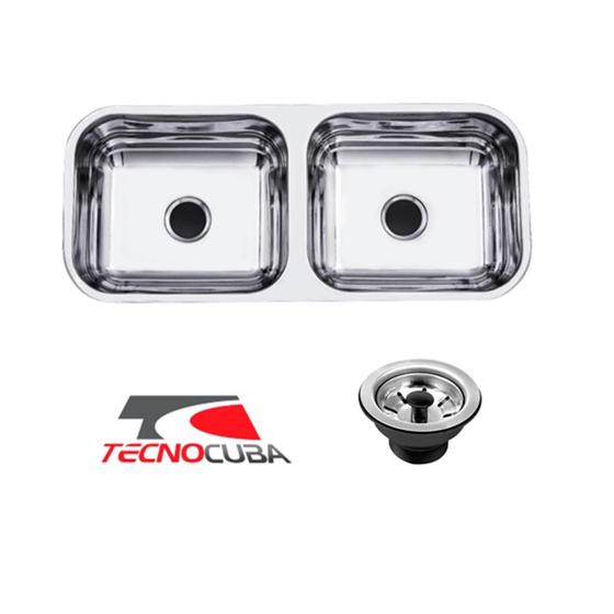 Imagem de Cuba Dupla Normal Cozinha Aço Inox 304 Tecnocuba 84x34x17cm com Válvulas