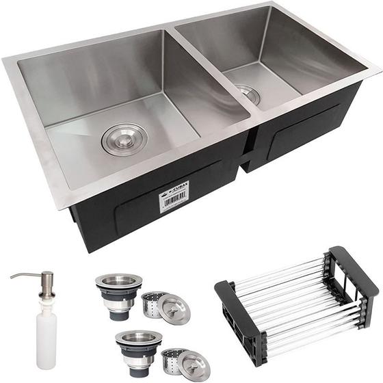 Imagem de Cuba Dupla Quadrada Inox 304 Gourmet 9840 com Acessórios- EC247