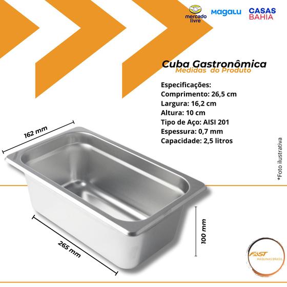 Imagem de Cuba Gastronômica 1/4 100mm Aço Inox Rechaud Buffet