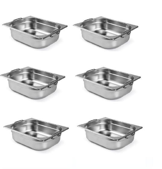 Imagem de CUBA GASTRONOMICA GN 1/2 X 100mm AÇO INOX COM ALÇAS KIT COM 06 UNIDADES