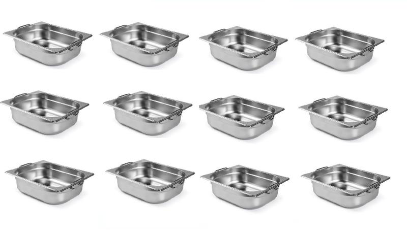 Imagem de CUBA GASTRONOMICA GN 1/2 X 100mm AÇO INOX COM ALÇAS KIT COM 12 UNIDADES