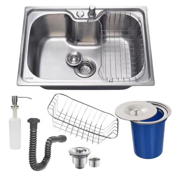 Imagem de Cuba gourmet 50x40 inox 304 + kit com lixeira de embutir 5l