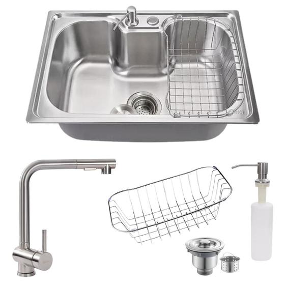 Imagem de Cuba Gourmet 60x42cm Inox 304 + Torneira Extensível Escovada