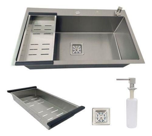 Imagem de Cuba gourmet 78x43cm inox 304 escovada quadrada + acessórios