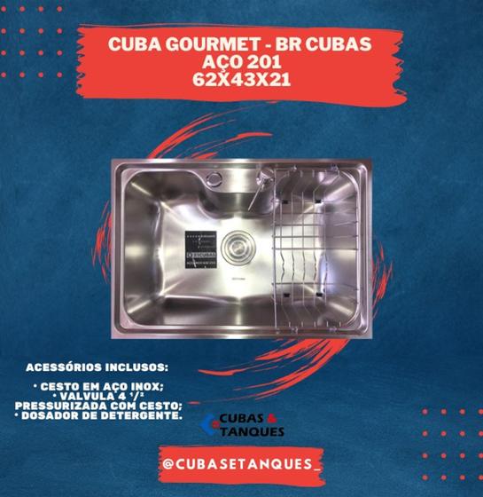 Imagem de Cuba Gourmet C/ Acessórios - BR CUBAS  (AÇO 201 - 62 X 43 X 21) c/ Sifão Flexível