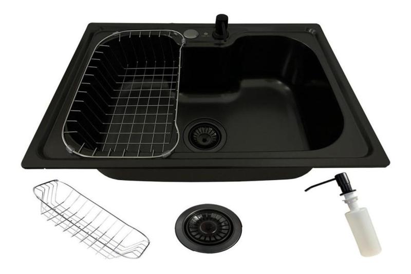 Imagem de Cuba Gourmet Cozinha Aço Inox Com Acessórios 60x42cm Preta