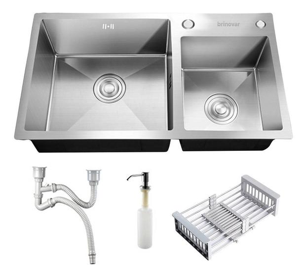 Imagem de Cuba Gourmet Cozinha Pia Dupla Prata Luxo Aço Inox Brinovar