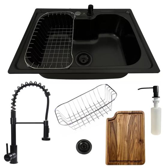 Imagem de Cuba gourmet inox black 60x42cm + torneira e tábua de corte